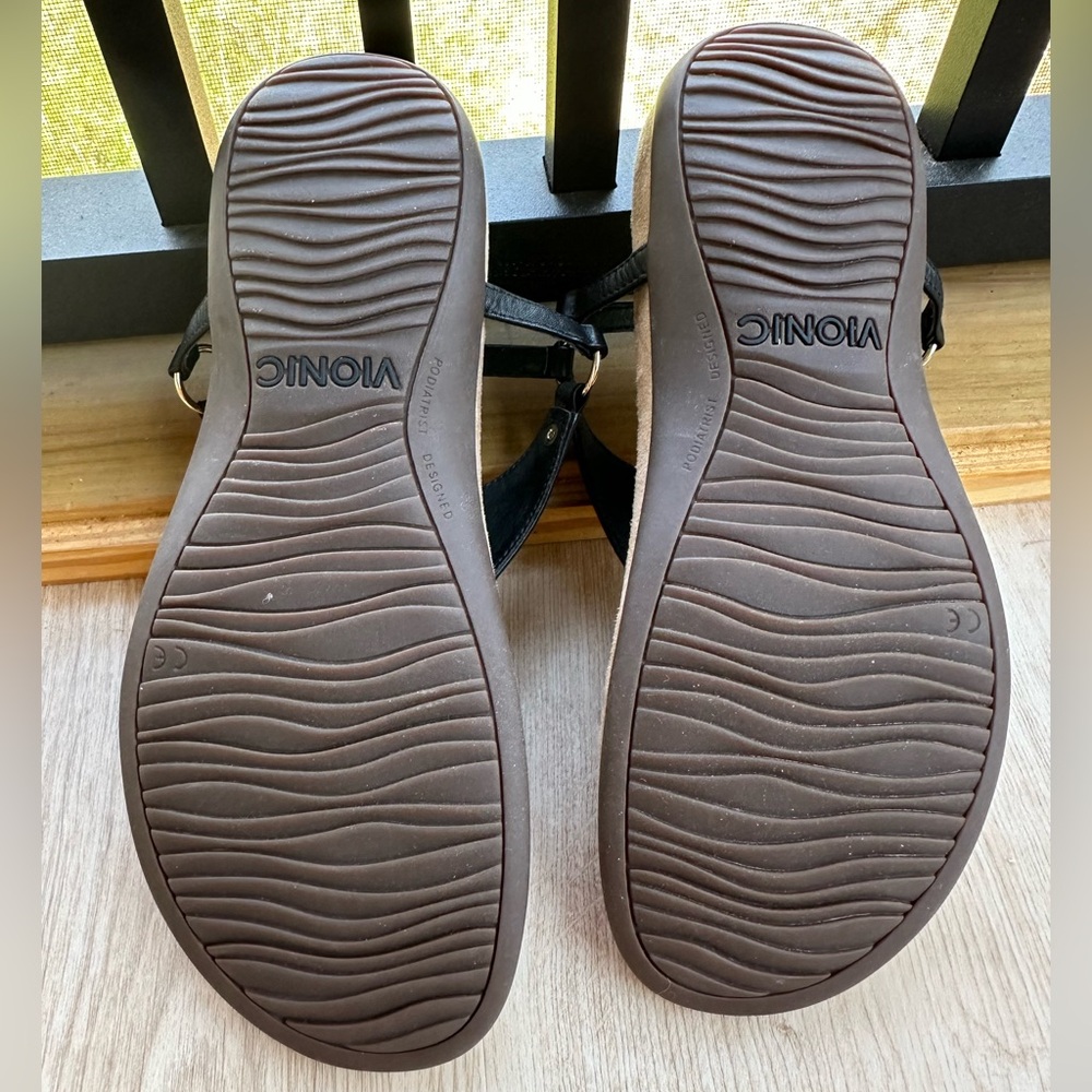 Vionic Kirra Leather Black Thong Sandals Strap Comfortable Footbed Adjustable~ 8 - Picture 6 of 13